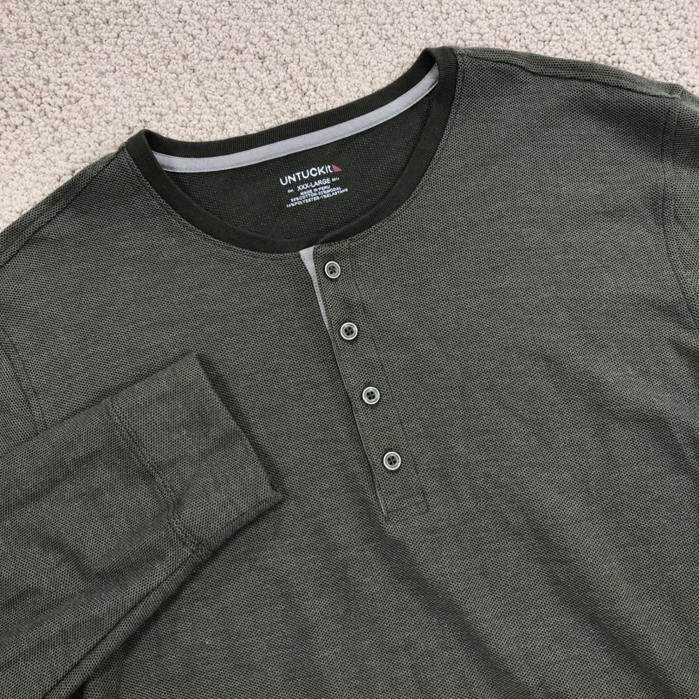 UNTUCKit Mens XXXL Olive Green Waffle Knit Henley Long Sleeve Shirt Cotton Blend